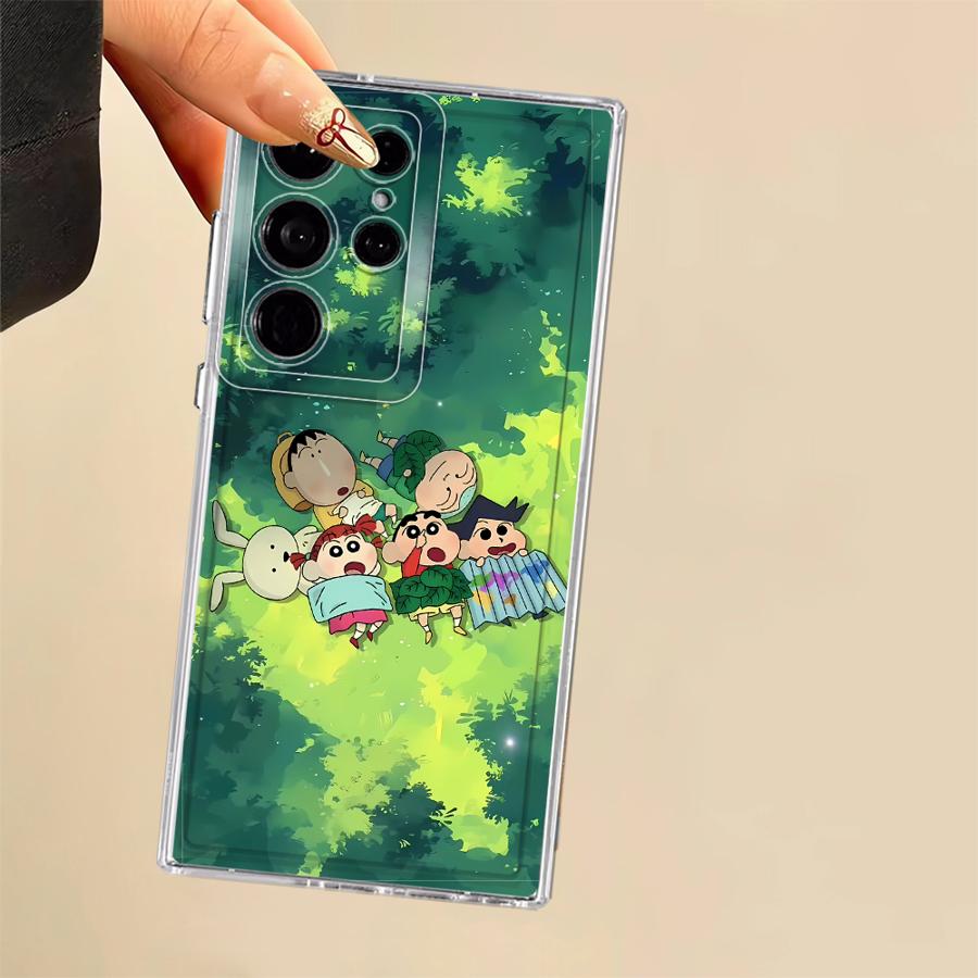 Roztomilý obal na telefon Shinchan s pastelkami pro Samsung Galaxy S25 Edge S24 S26 S22 FE Note 20 Ultra 10 S23 Ultra S20 Plus S21