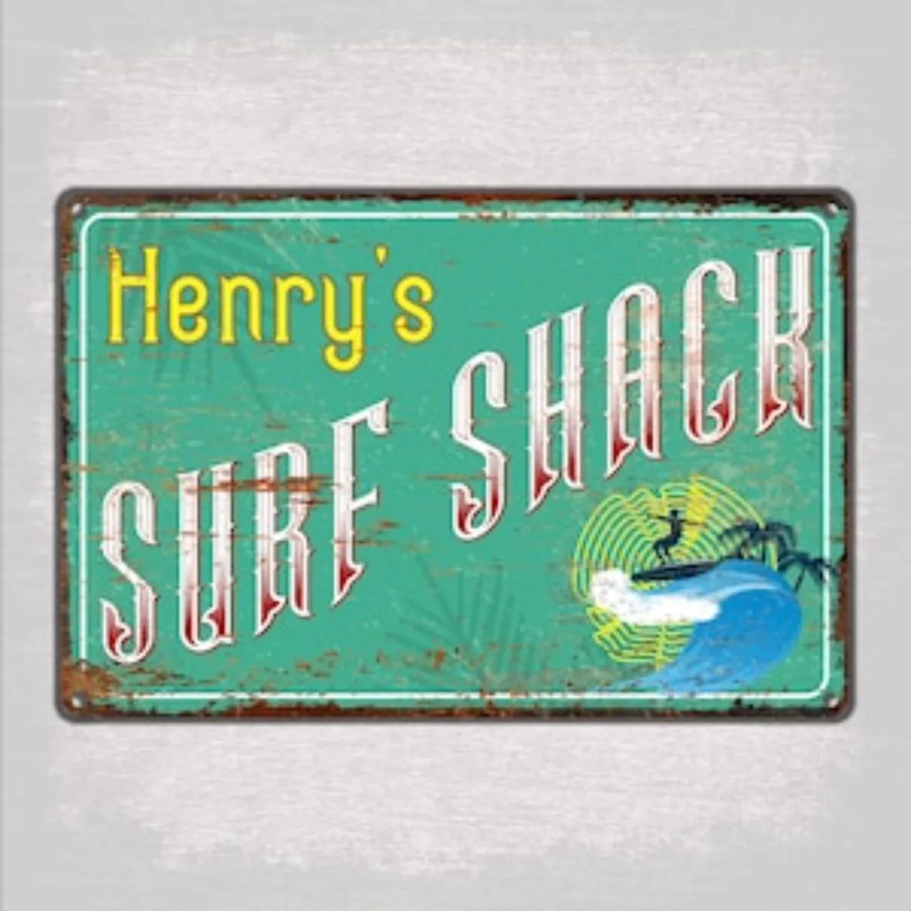 

Surf Shack Metal Sign - Fully Customizable with Name/Text/Logo, Personalized Retro Aluminum Plaque for Beach Home/Patio/Balcony 20x30cm（7.8x11.8inch）