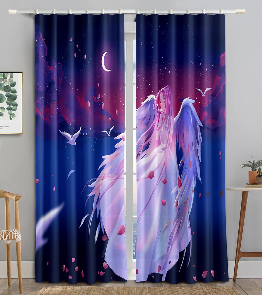 Angel Girls Maiden Cartoon Children Blackout Window Curtain for Living Room Bedroom Bathroom Kicthen Door Cupboard Decor Hooks