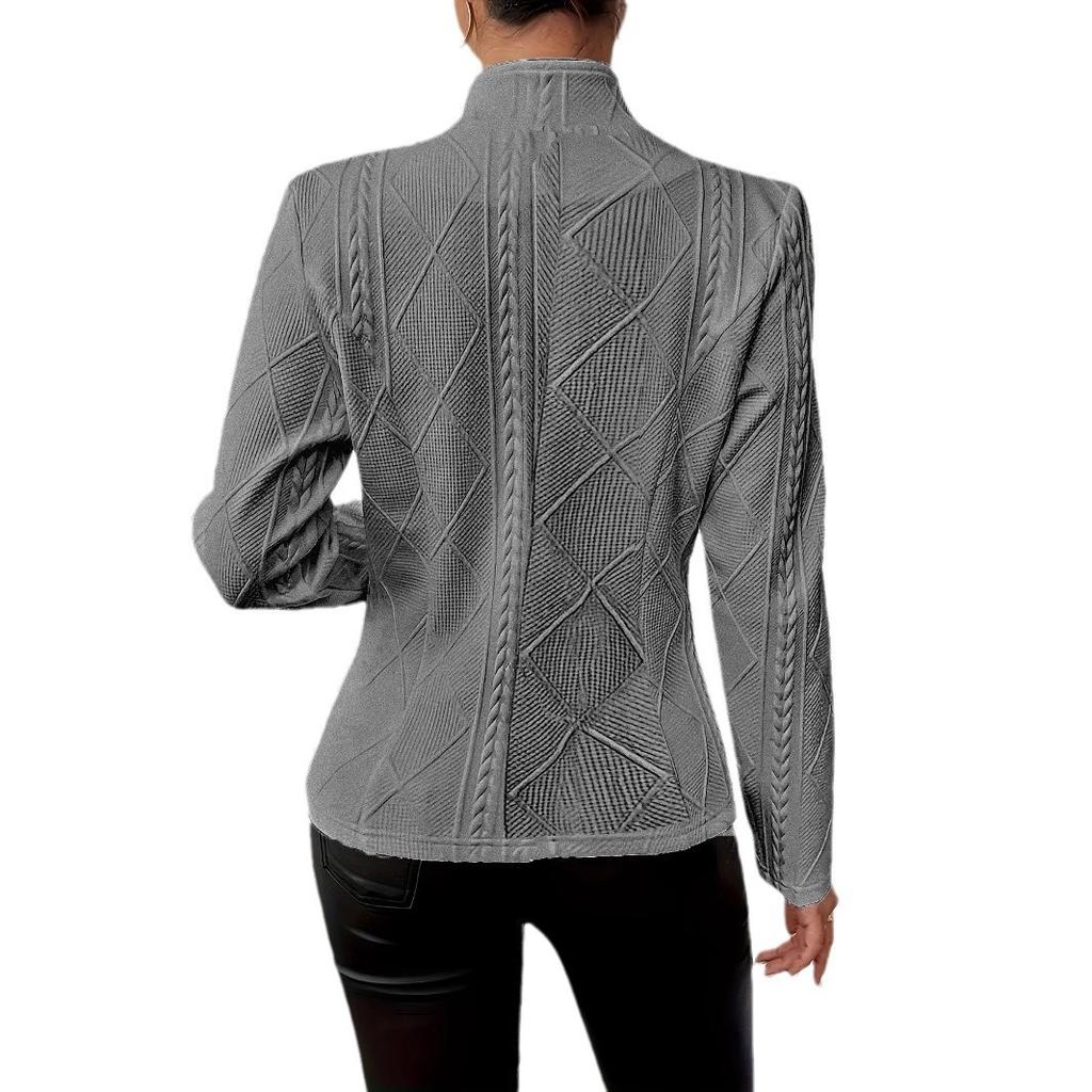 Autumn Winter Women's Button Pattern Blazer, Notched Lapel Tweed Office Jacket with Textured Design, Business Casual Coat for Commute Wear