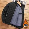 Men Stand Collar Fleece Lined Thick Warm Quilted Plaid Winter Cotton Jacket