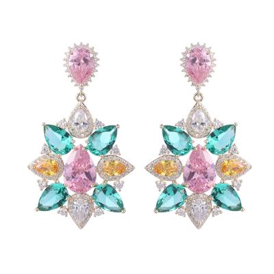 Brincos Pendentes de Flor Statement Doce de Zircônia Cúbica para Mulheres Moda 2022 Temperamento Brinco de Casamento