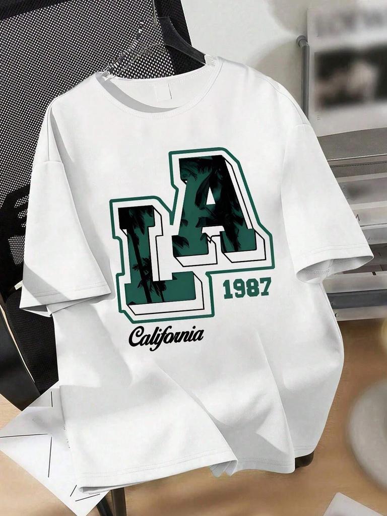 LA letter printed summer fashion cartoon cute Polyester comfortable short sleeved top