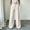 Women's High Wide Leg Pants with Button Pockets Color Casual Trousers for Commute