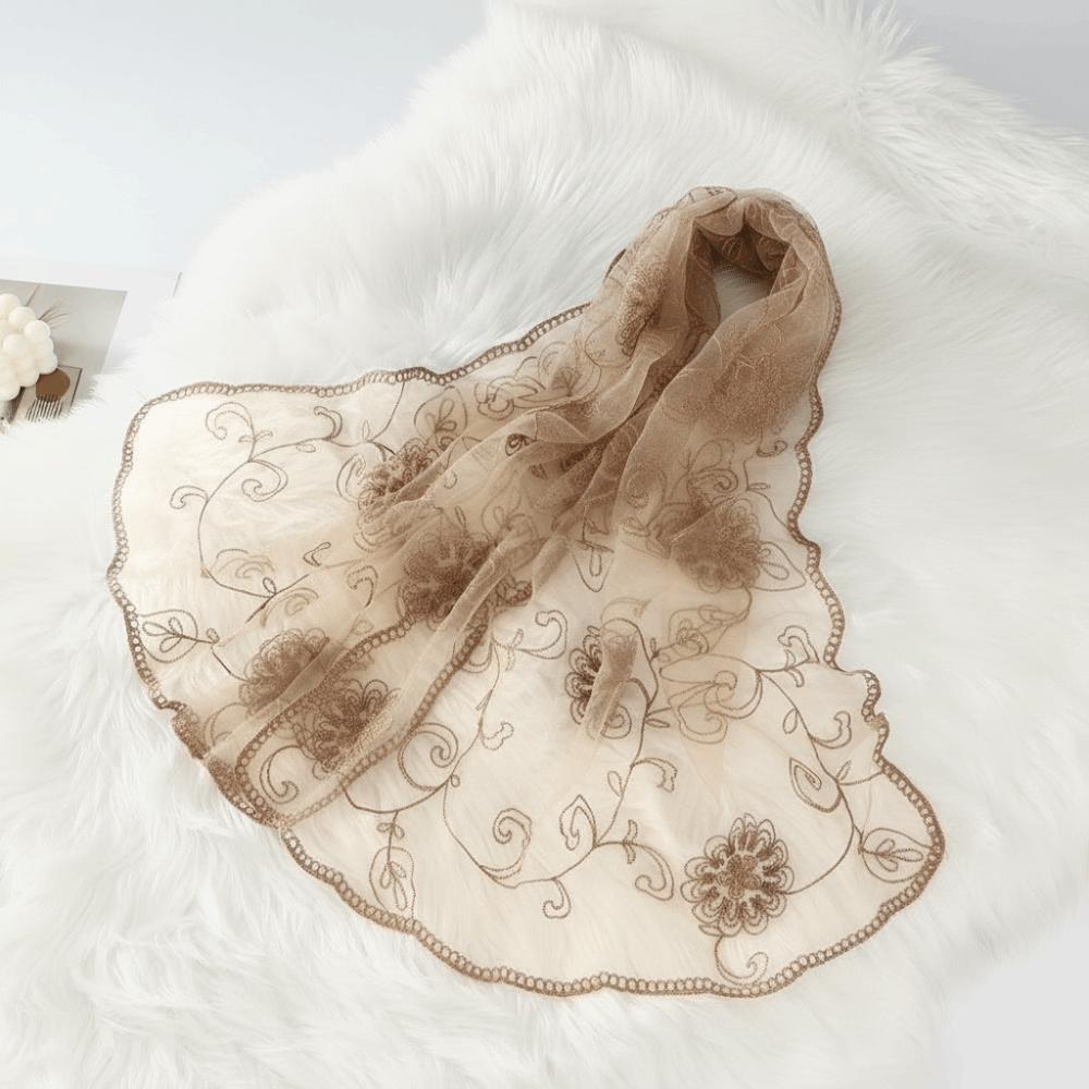 Embroidered Sheer Shawl Lightweight Mesh Stole Neck Wrap Floral Headwrap Elegant Lady легкие хаки