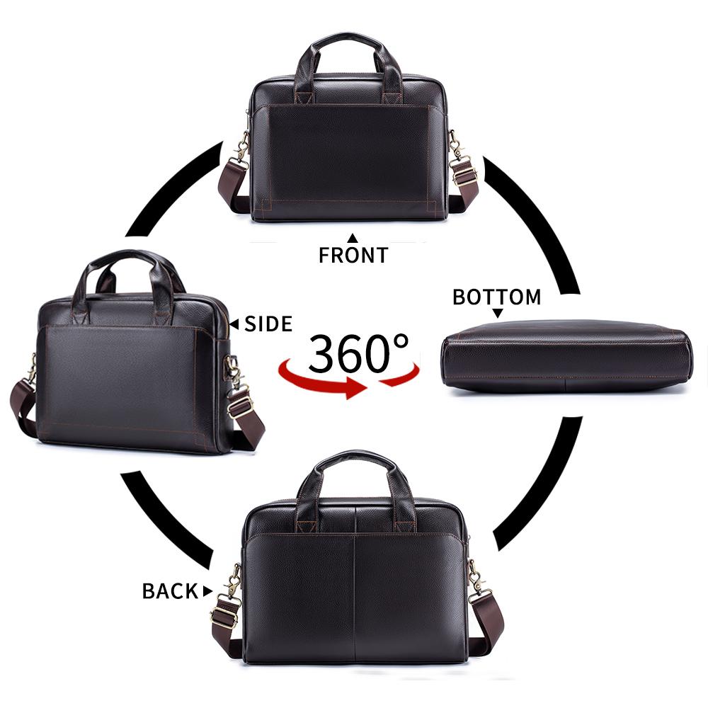 Men'S Leather Handbag, Top Layer Cowhide Briefcase, Leather Laptop Bag, Diagonal Cross Office Bag