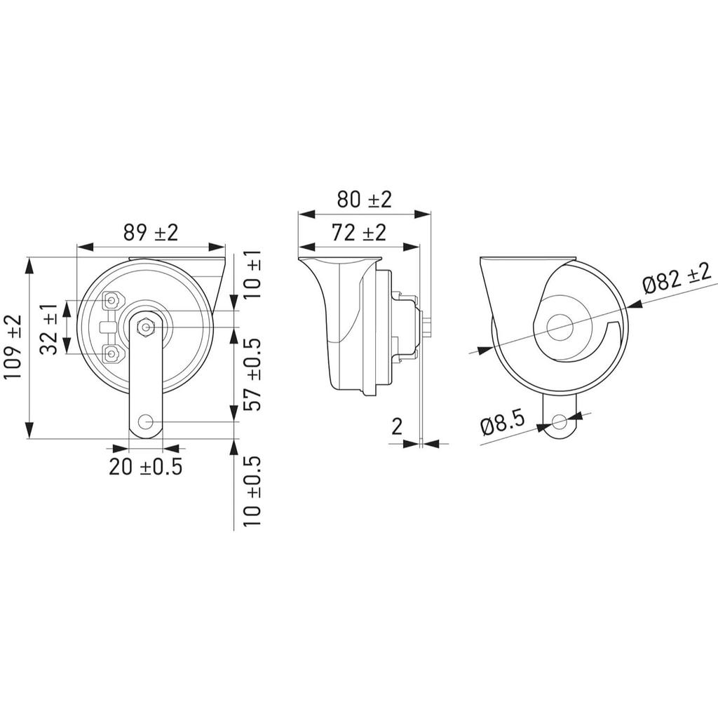 3FH 007 424-801 Tvillingsignal Høy/Lav Tone 12V Hornsett med Brakett for Personbil