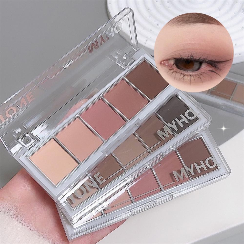 MYHO Korean Five- Eyeshadow Palette Full Matte Brown Facial Contour Eye Shadow Portable Eye Makeup Pigment Eyeshadow Tray