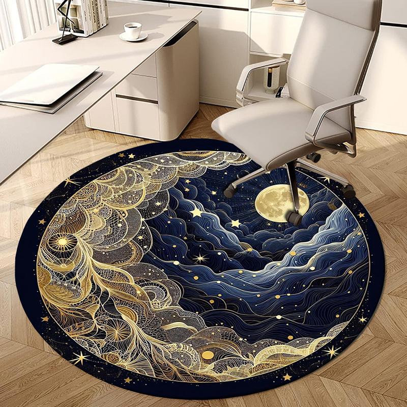 1pc Office Carpet Chair Mats Golden Celestial Waves Perfect for Decorating Office Chairs, Living Rooms, Or Bedrooms