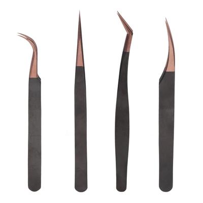 4Pcs Eyelash Extension Tweezers Stainless Steel Anti Static Nail Art Tweezers for Beauty