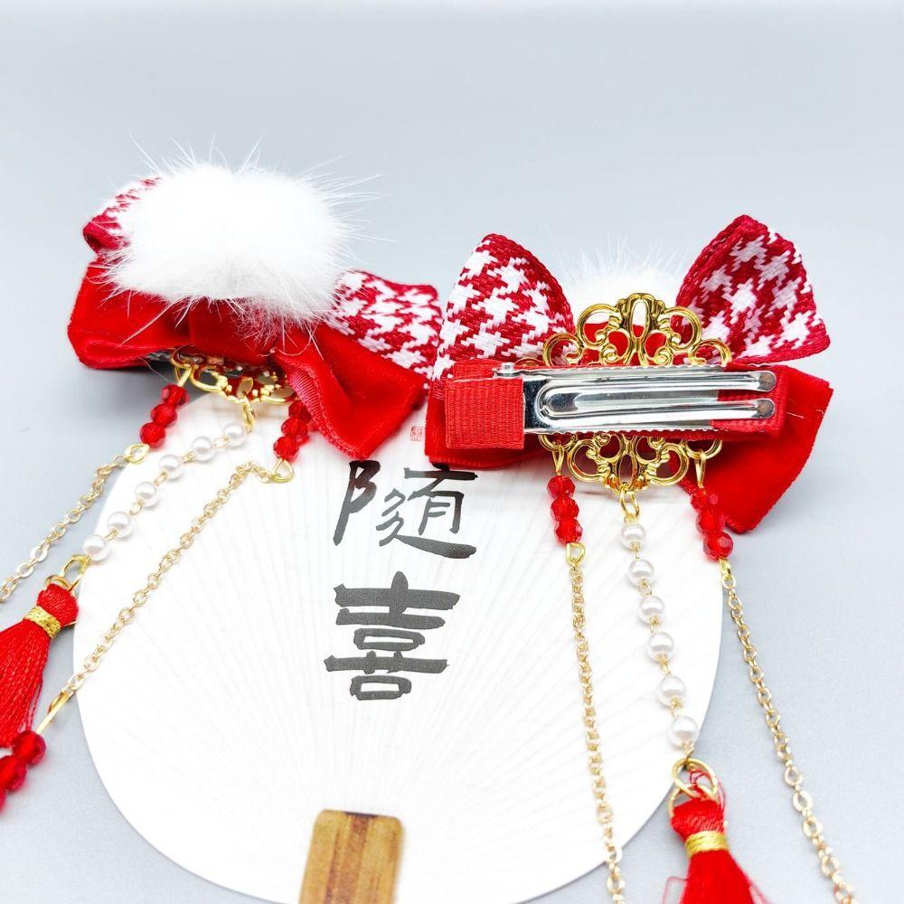 Vlasové doplňky Čínský styl Spona do vlasů Hanfu Čelenka Červená mašle Spona do vlasů Děti