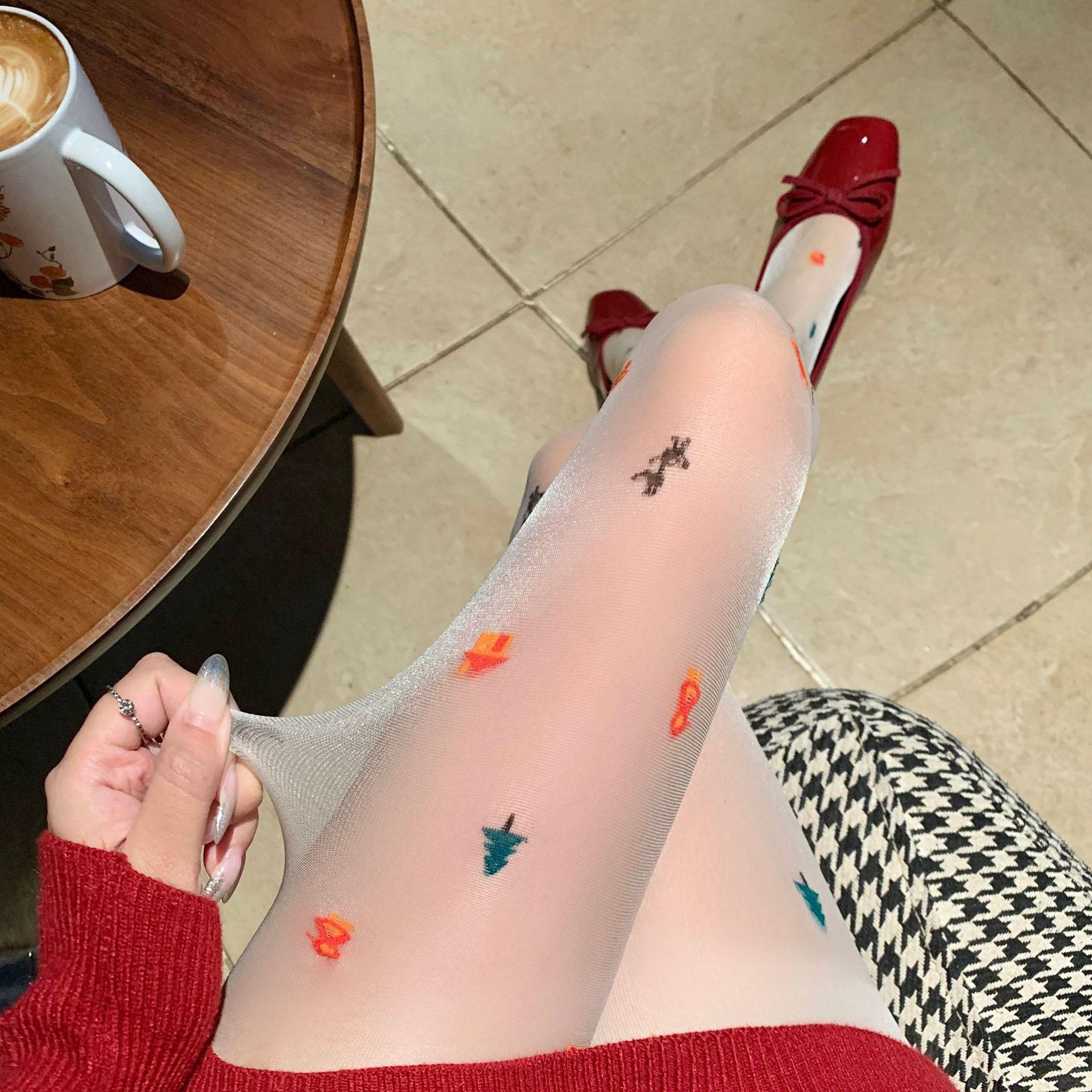 

Рождественские милые прозрачные черные колготки - Сексуальный и милый весенне-летний дизайн для женщин One Size белый/кремовый