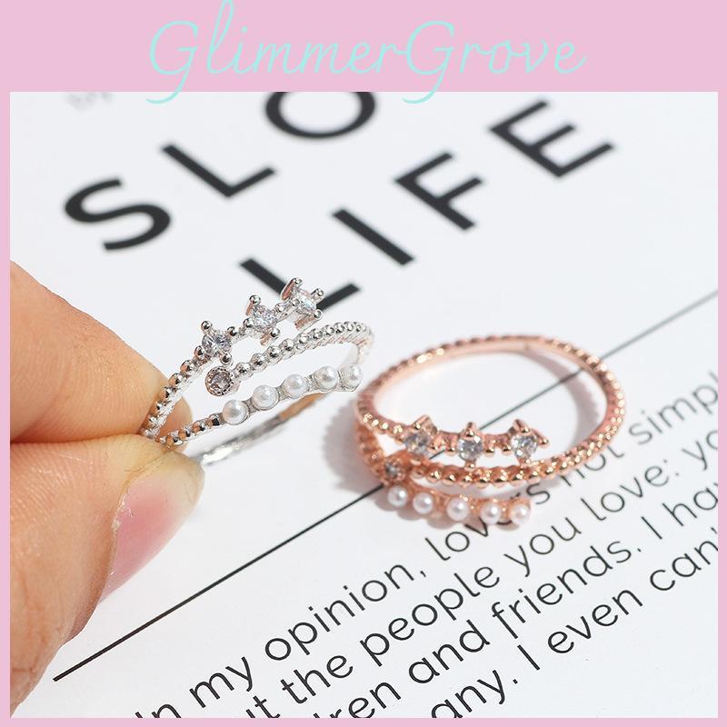 Stylish Korean Fashion Lightweight Adjustable Pearl And Zirconium Ring For Women
