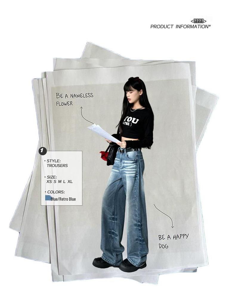 Women's High-Waisted Wide-Leg Retro Jeans - Spring 2025 Slimming Floor-Length Style