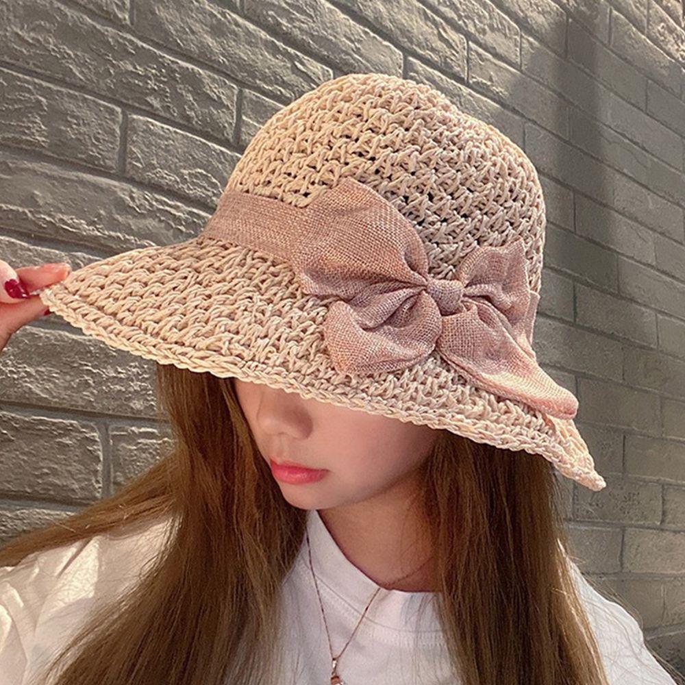 Bow Bucket Hats Anti-UV Sun Hat Seaside Straw Hat Women Sun Hat Korean Style Cap Shading Hat