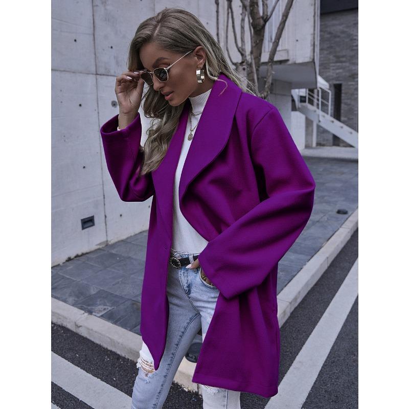 

Женское осенне-зимнее пальто, модное длинное шерстяное пальто с лацканами для женщин XXXL фиолетовый