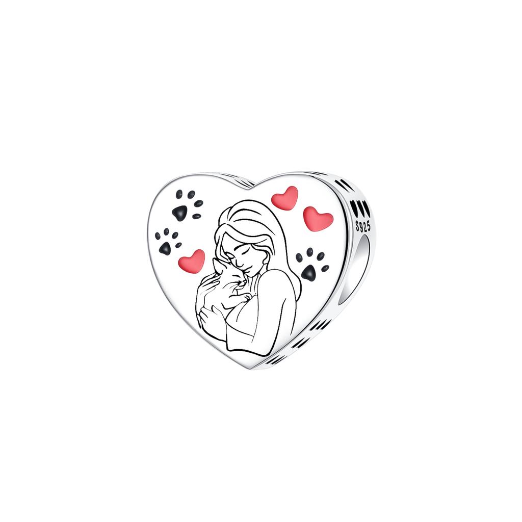 S925 Silver Cute Dog Charms Bead Keychain Animal Puppy Teddy Yorkshire Terrier Crab Paw Whale Rooster Snake Crocodile Jewelry