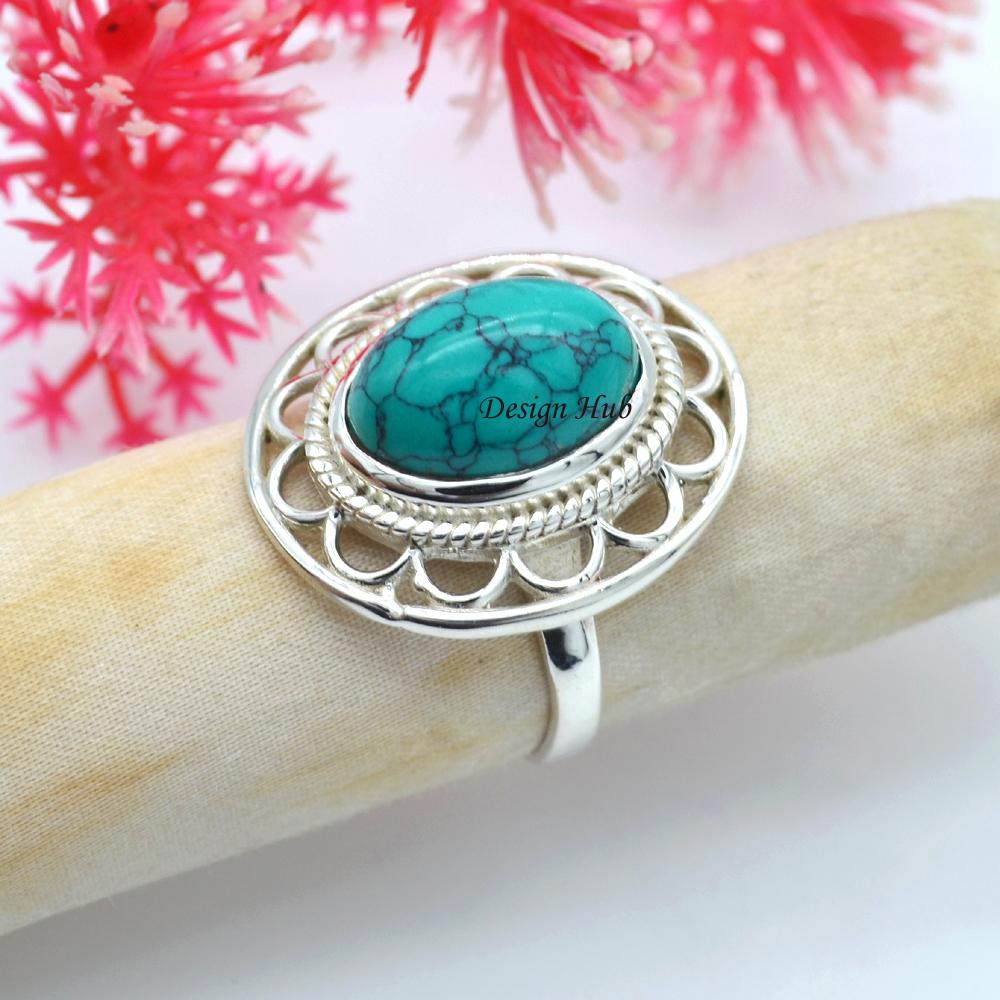 Türkis-Edelstein-handgemachter fester Ring 925 Sterlingsilber-Schmuck für Geschenk