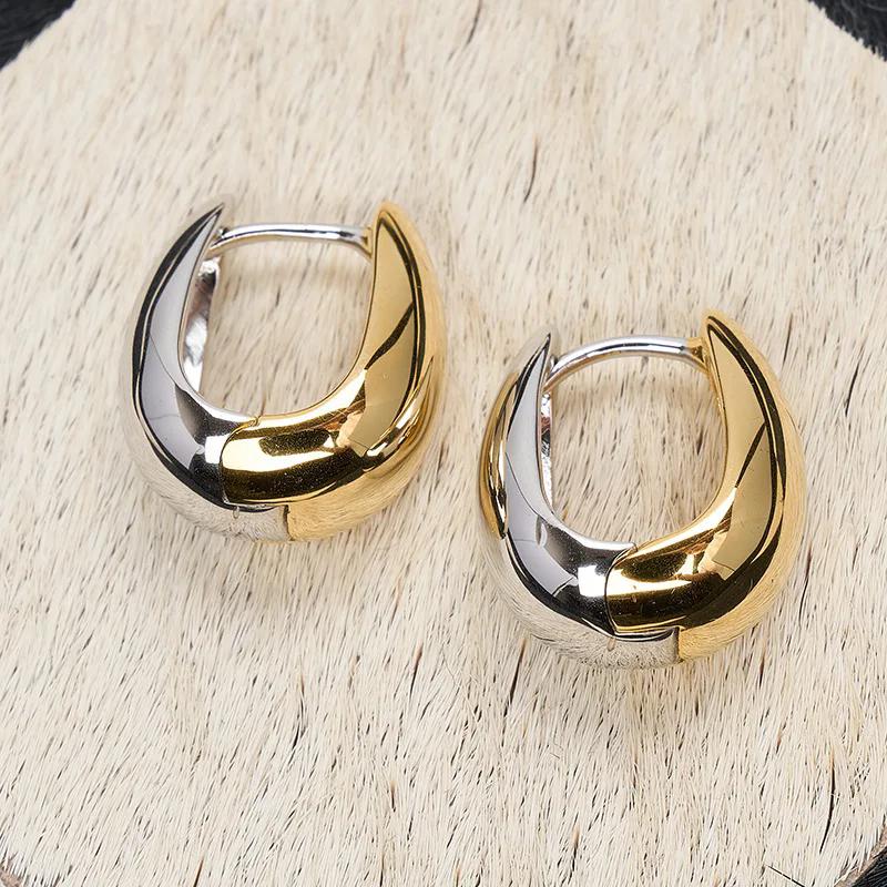 925 Silver Chunky Hoop Earrings for Women Geometric Circle Punk Ear Jewelry Party Gifts New