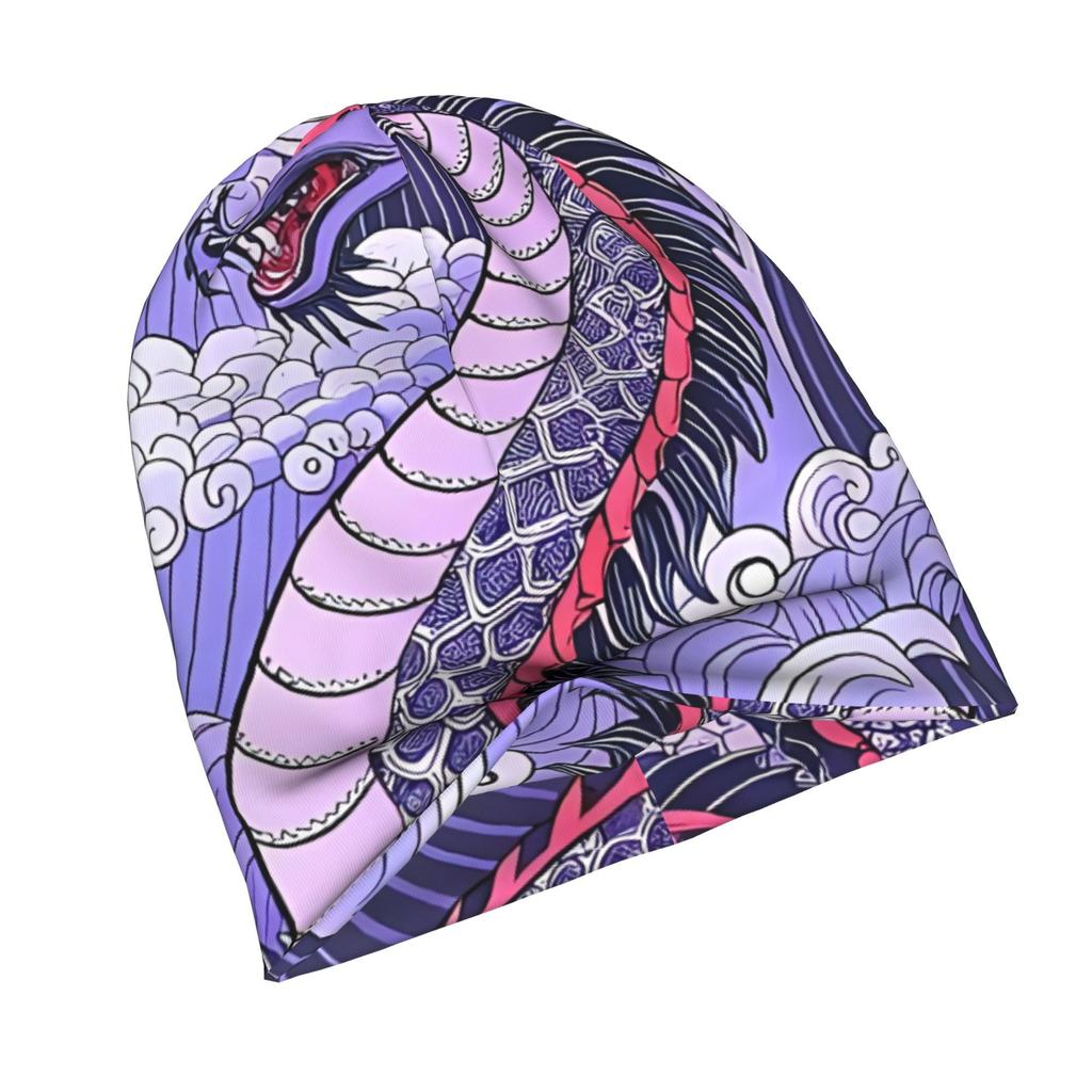 ZLIENSZUS Japanese Dragon Knit Hat for Adults - Tapered with Flat Dragon Print, Japanese Cultural, Casual & Themed Outfits Suitable for City Walks, We