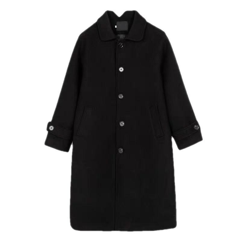 

Student Woolen Coat Women s Mid-length Autumn and Winter Korean Style Loose Slimming Thickened Knee-length Woolen Coat XXL чорний