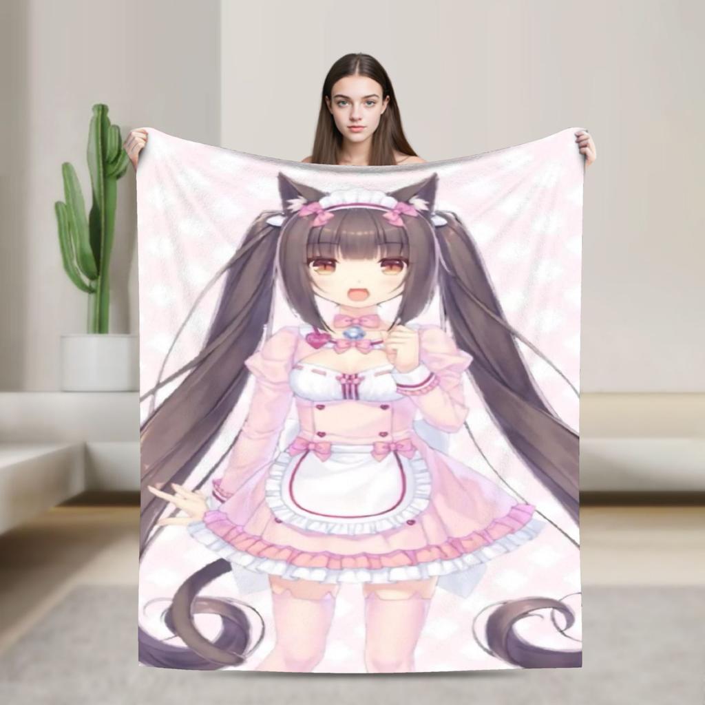 Cozy Anime N-Nekopara Blanket Stuff Bed Decorative Throw Blankets Soft Flannel for Office