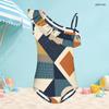 Girls One Shoulder Ruffle One Piece Swimsuit Abstract Printed Beach Swimwear