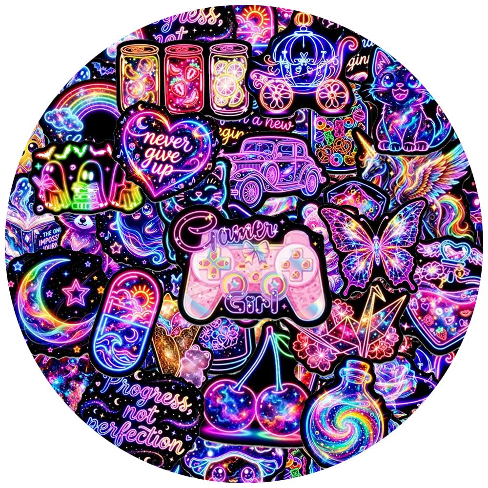 10/30/50pcs Cute Funny Cartoon Neon Graffiti Stickers Aesthetic Decals DIY Laptop Scrapbook Phone Case Diary Decoration Sticker