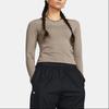 Under Armour Solid Color Crew Neck Long Sleeve Regular T-Shirt Women Tops Khaki 1383649-200