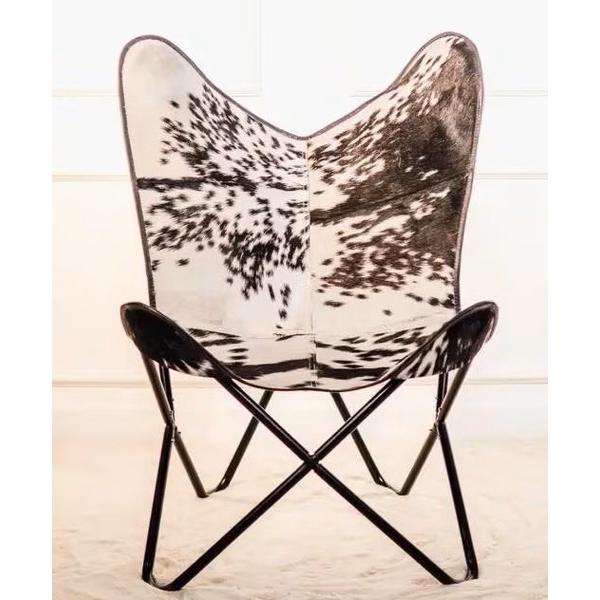 Cowhide Butterfly Chair, Boho Leather Accent Chair for Living Room, Handmade Sling Lounge Chair, Modern Rustic Home Decor Seating