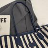 Large Capacity Shoulder Bag Zipper Shopping Handbag Simple Stripe Canvas Tote Bag  Girls