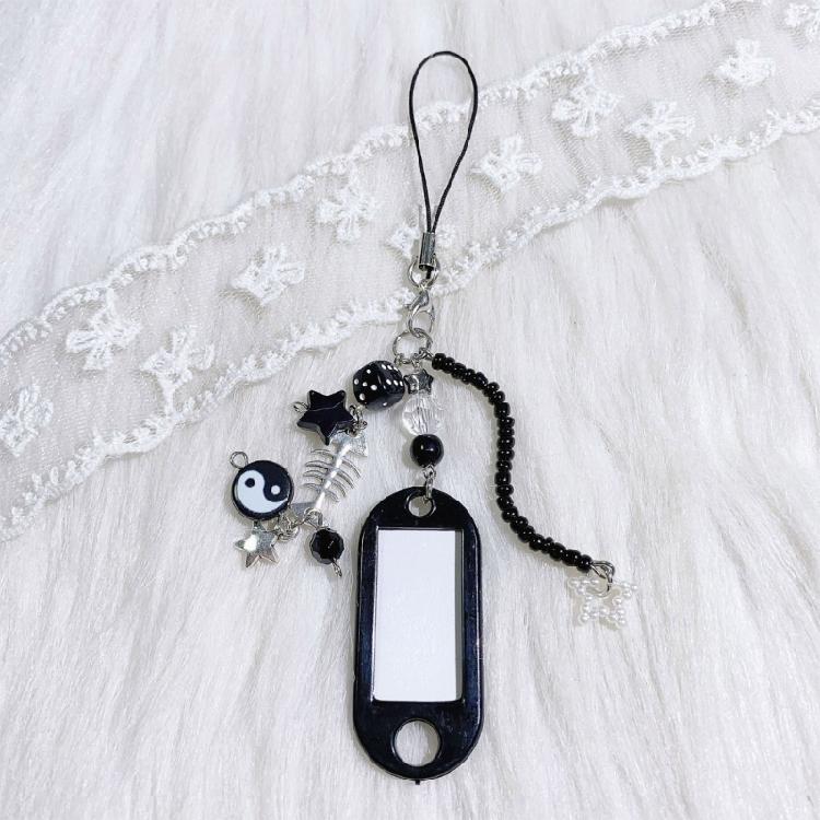 1Pc/2Pcs TaiChi Beaded Keychain Photo Locket Plastic Jewelry Accessory Lightweight Design Bag Hanging Decoration