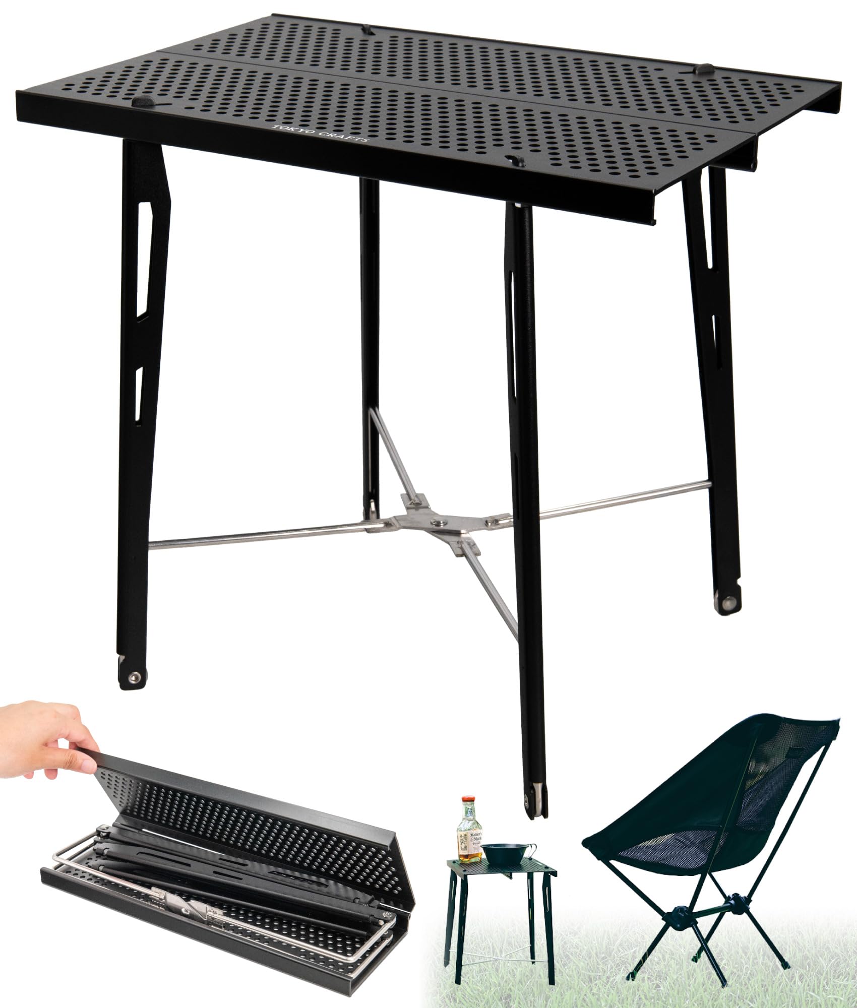 

TOKYO CRAFTS Side Table Camping Outdoor Folding Compact 2-Tier Black (Black/TC-050)