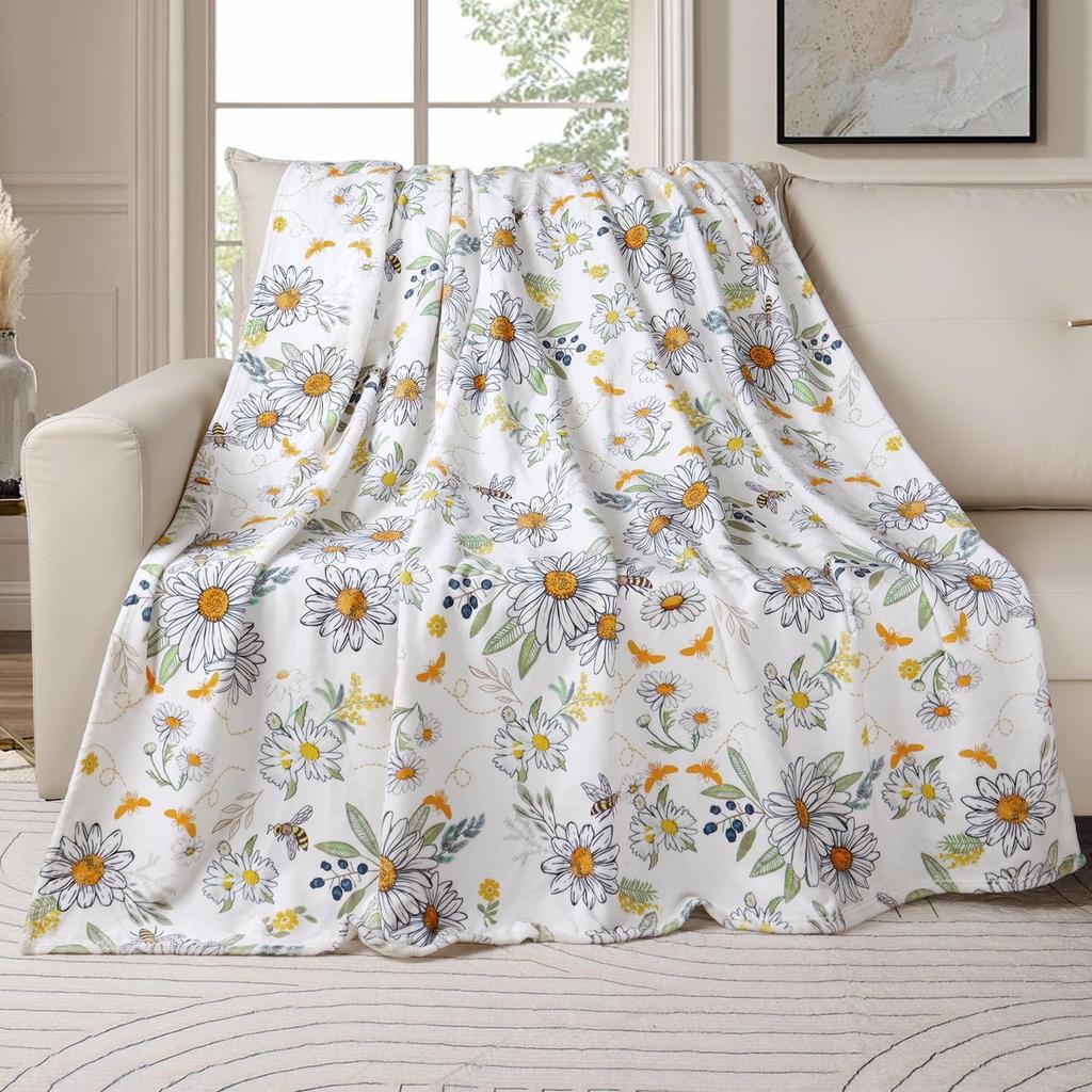 Wildflowers Throw Blanket Botanical Floral Printed Blanket Super Soft Flannel Throw Blankets Lightweight Fluffy Plush F