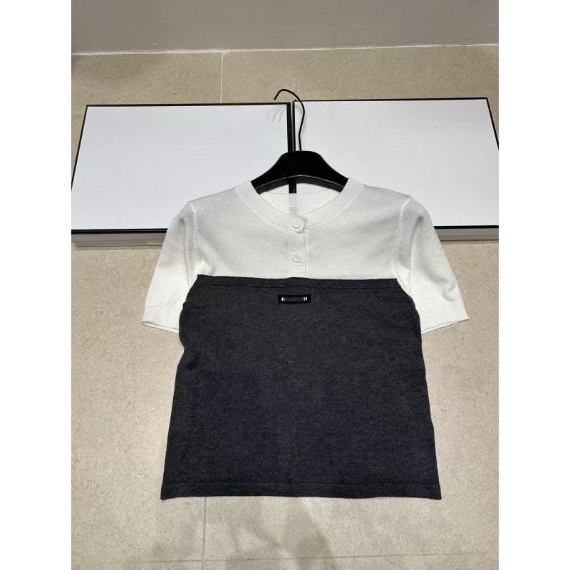 European Style Black Label Color Block Round Neck Short Sleeve Knit Top - Age-Reducing, Casual, Versatile (Summer 2026 Collection)