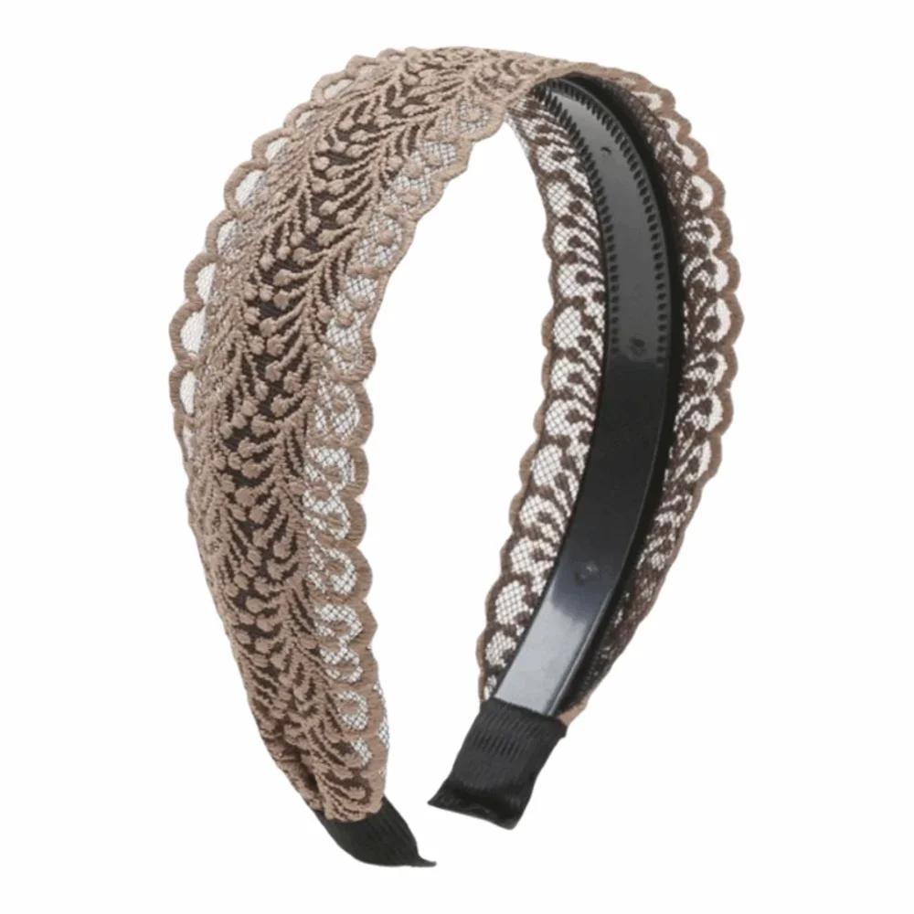 Fashion Vintage Lace Hair Hoop Anti Slip Hollow Lace Hairband Head Wrap Hair Accessories Elegant Women's Wide Headband Daily Use