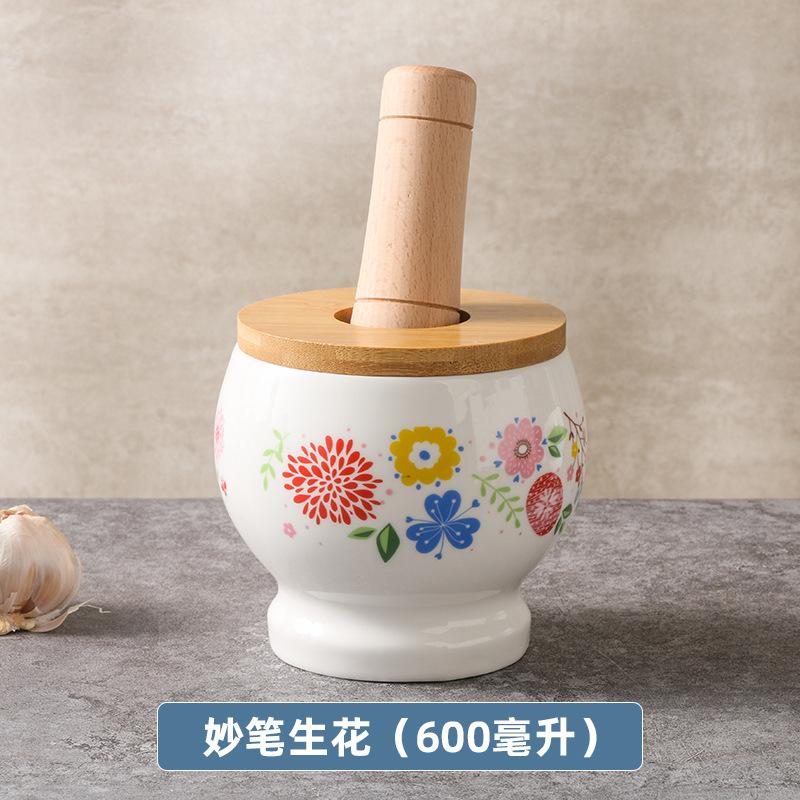 Cartoon Cat Ceramic Jar, Mashed Garlic Mortar Garlic Porcelain Jar Household Garlic Masher Pounding Medicine Jar Spice Grinder