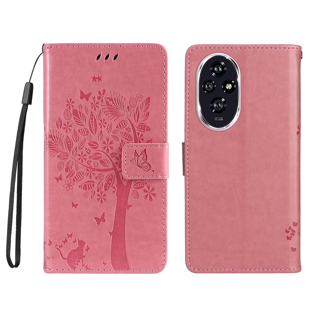 For Honor 200 5G Phone Case with Stand Cat Tree Pattern Leather Wallet Mobile Cover