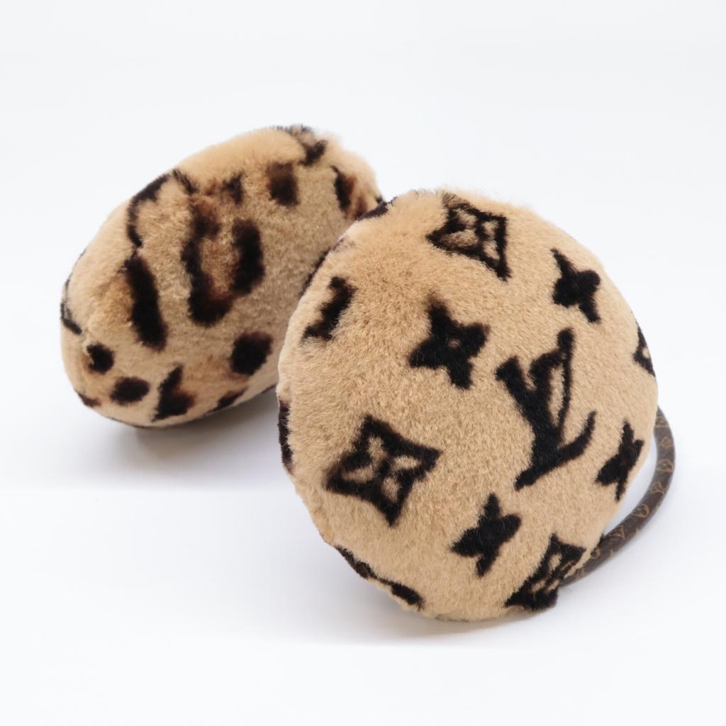 LOUIS VUITTON Excellent condition M67411 Cache Oreille Leogram fur leopard print ear muffler Scarf Beige x dark brownUsed