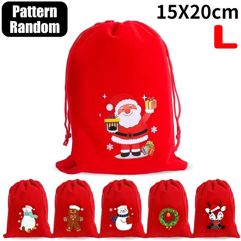 Christmas Drawstring Bags Velvet Cartoon Santa Claus Snowman Candy Snakcs Gifts Bags for Xmas Tree Party Home Packaging Pouches