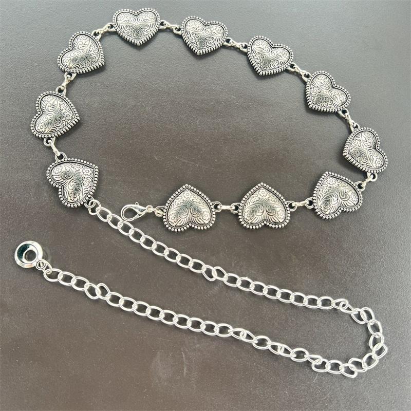 Love Heart Metal Waist Chain Women Retro Versatile Silver Color Waist Chain Dress Short Skirt Gothic Chain  Accessory