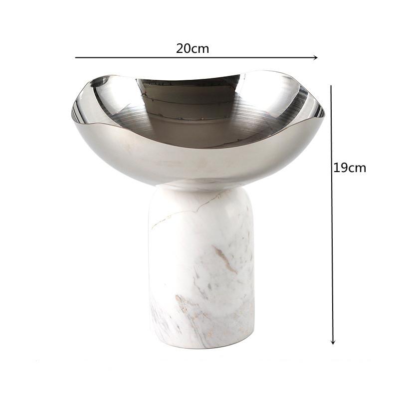 Stainless Steel Fruit Platter, Marble Decorative Ornaments, High Footed Dessert Square Bowl, Storage Tray, Scandinavian Style