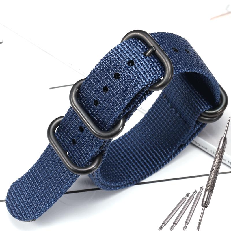 Nylon Strap 18mm 20mm 22mm 24mm Five-Ring Premium Weave Men Women Watch Band Bracelet Heavy Duty Stainless Steel Buckle