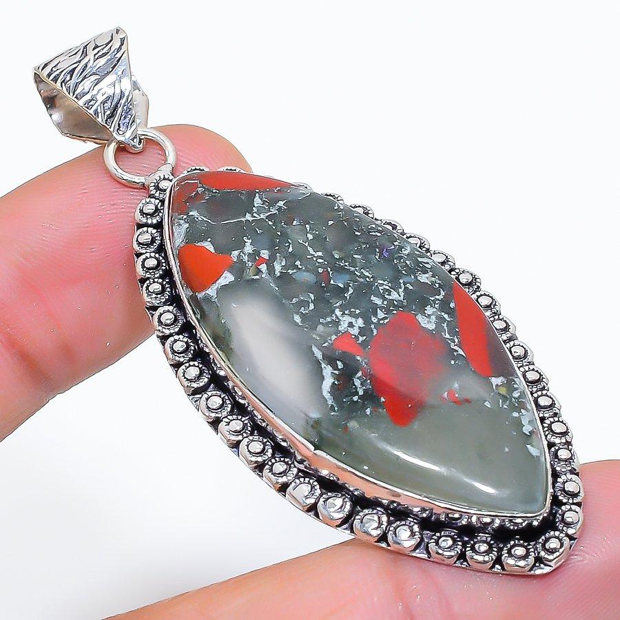 

Bloodstone Gemstone Handmade 925 Sterling Silver Jewelry Pendant 2.56 SU-10714