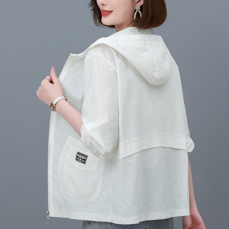 Women s Short Plus Size  Sun Protection Jacket  Outdoor Sports Thin Jacket Hooded Casual Jacket XXXL белый