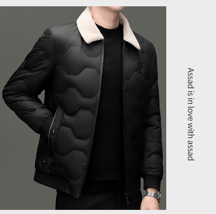 Men's Wool Collar Lightweight Down Jacket - Fashionable, Warm, Short Lapel Winter Coat for Middle-Aged