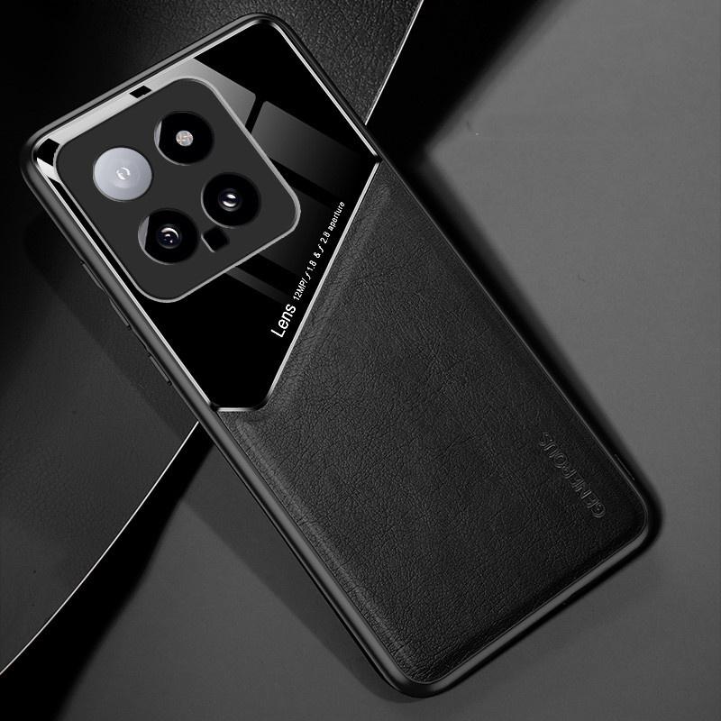 Leather Texture Case for Xiaomi 14 Ultra 13T Pro 13 Lite 12T Cover with Car Magnetic Suction Holder Shockproof Business Full Protection Cover
