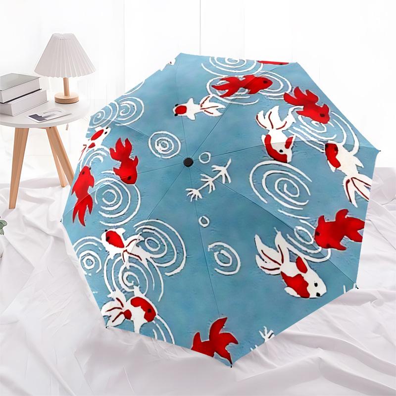 1pc Goldfish Pond Pattern Automatic Folding Umbrella, 8-Rib Durable Frame, Durable Foldable Design - Elegant Gift for Commute yy251210051