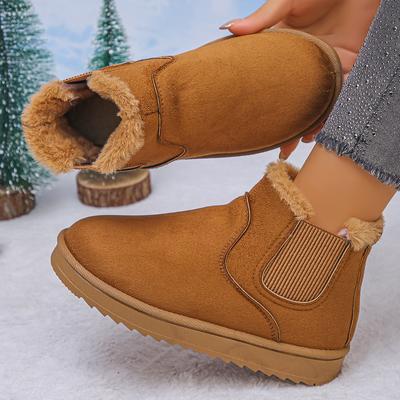 Mode 2025 Hiver Femmes Peluche Courte Chaude Bottes de Neige Décontractées Nouvelles Bottines Chelsea en Fourrure Suede Chaussures Plates à Plateforme Zapatos De Mujer