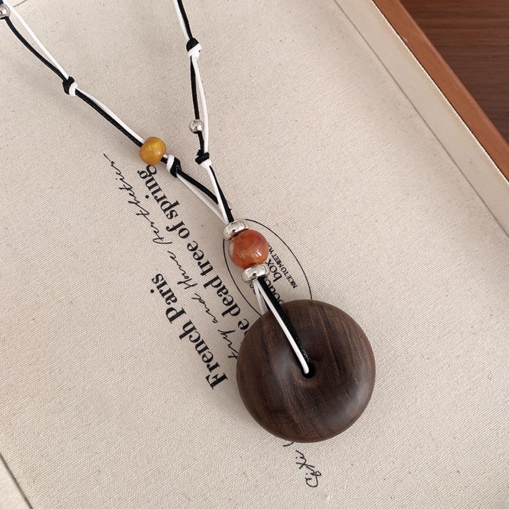 Auspicious Cloud Vintage Wood Necklace Adjustable Long Necklace for Women Jewelry